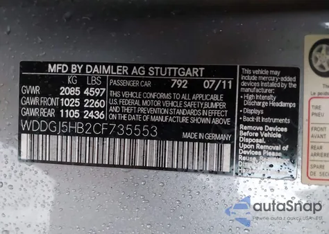 2012 Mercedes-Benz C 350 Sport из США, поврежденный, VIN WDDGJ5HB2CF735553